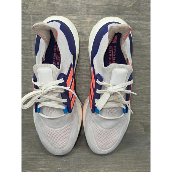 Adidas Ultra Boost 22 White Turbo Indigo Running Shoes Size 9 Womens - Picture 8 of 9